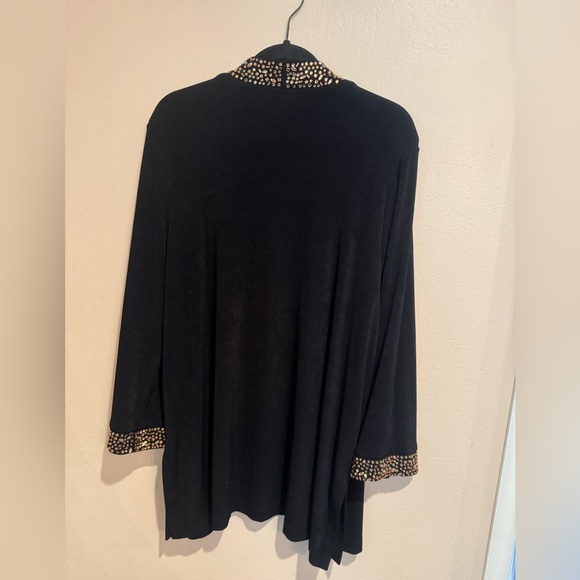 Glamorous Chico's Slinky Black Open Cardigan With Sparkly Bronze Embellishments - Picture 2 of 5